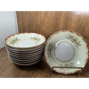 Vintage China Dessert Fruit Bowls Floral Set of 10 Japan Gold Trim